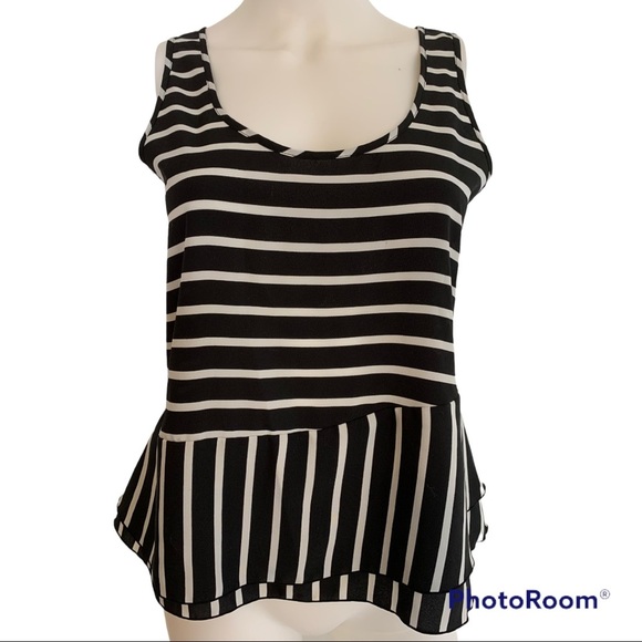 GAP Black Striped Breton Peplum Tank Top S - Picture 1 of 12
